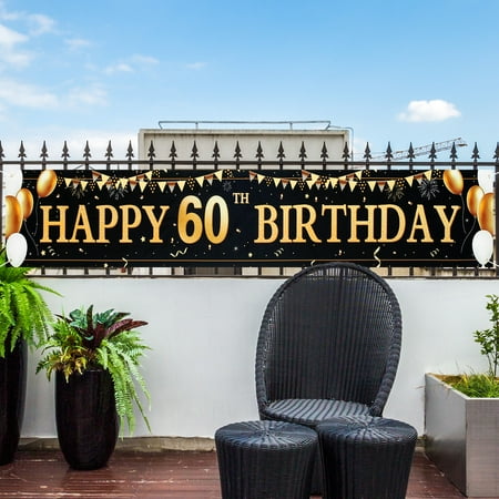 

Large Black Gold Happy Birthday Banner Birthday Party Black Gold Background Decoration Patio Party Signs Birthday Party Supplies for Outdoor Decorations Birthday Party Decorations