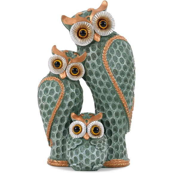 FriyGardcn Famille Mignonne de Trois Figurines de Hibou Statues de Hibou Décoration Maison pour Étagère Cadeaux Décoration pour Amateurs d'Oiseaux Maison, Bureau, Bookself