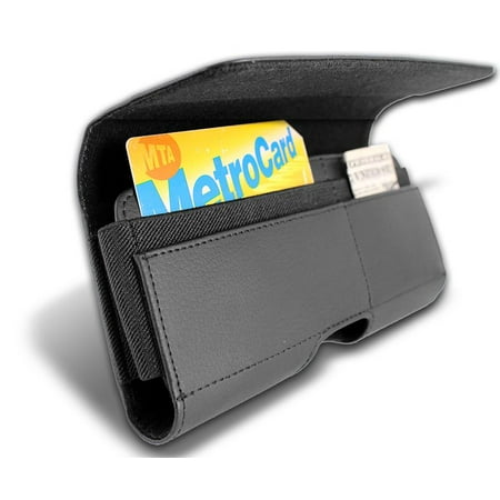 Motorola Moto G5S Plus Case, Premium Leather Wallet Pouch Holster Belt Case w/ Clip / Loops for Motorola Moto G5S Plus XT1806 (Fits w/ a Slim Case On), w/ Card Holder, Black