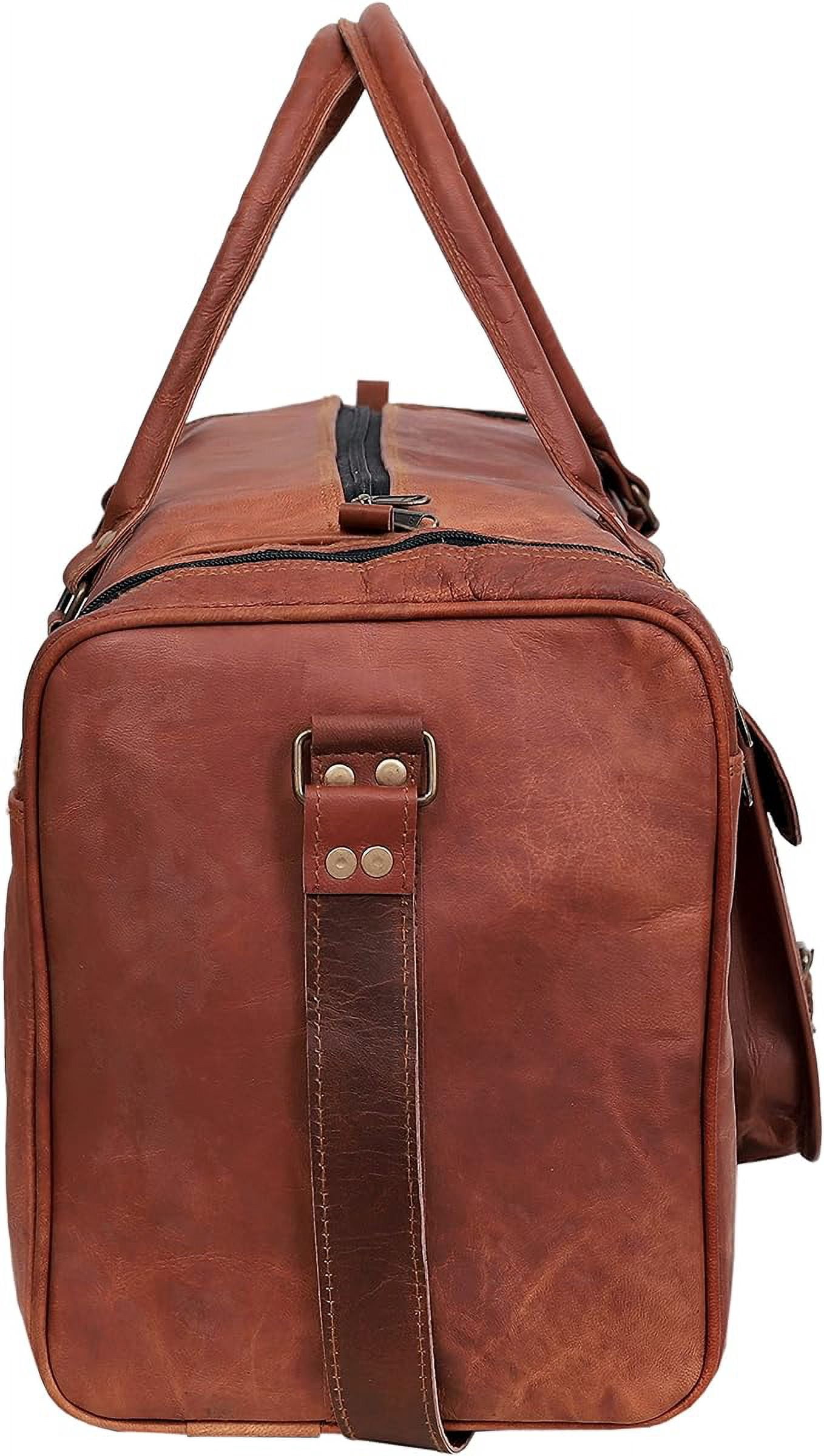 RUZIOON 24 Inch Genuine Leather Duffel Travel Overnight Weekend Leather Bag Sports Gym Duffel Luggage Travel Bag For Men And Women travelling cabin duffle yoga gym bag (24 inch brown)