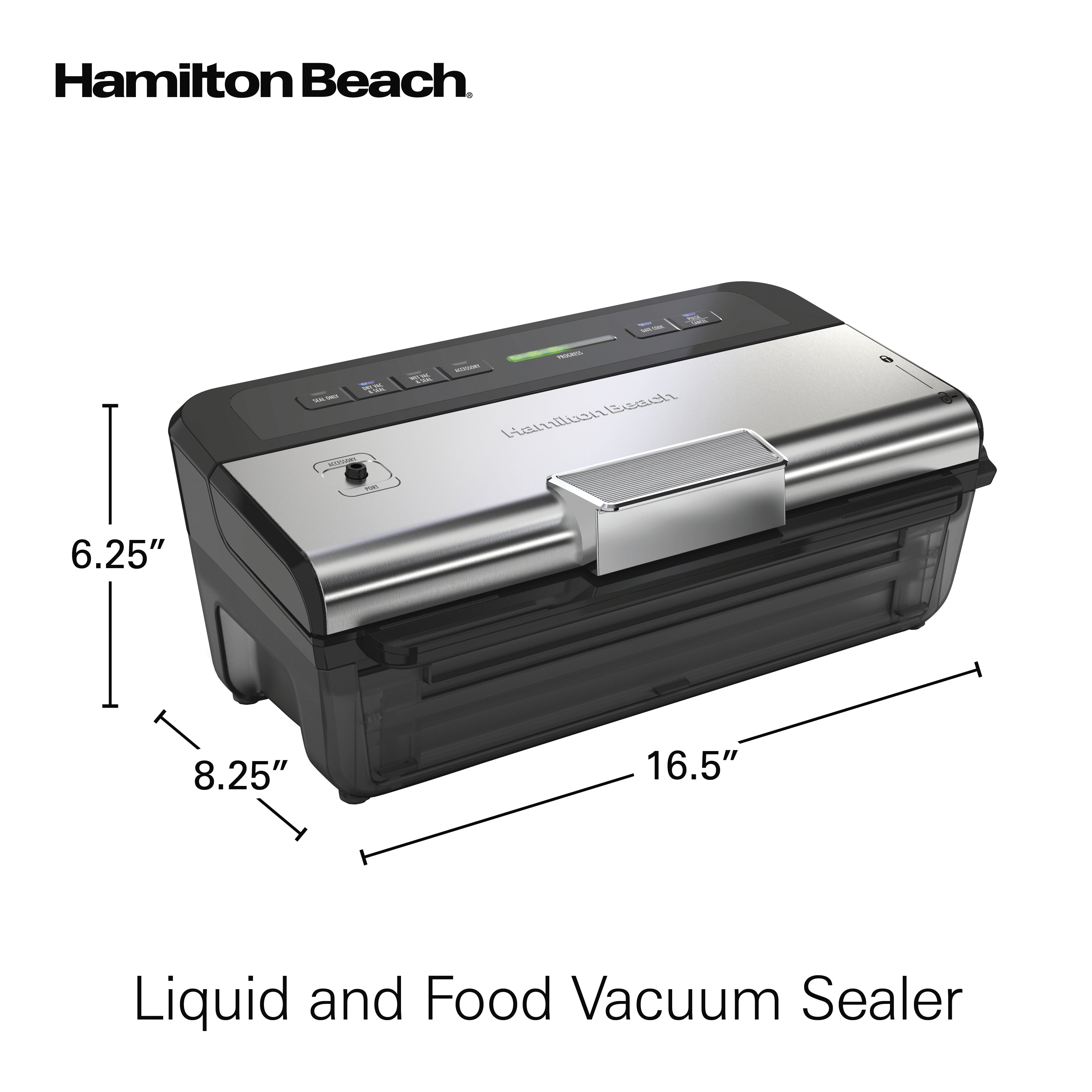 Hamilton Beach NutriFresh Food Vacuum Sealer Machine for Liquids and Food Preservation with 2-Roll Storage & Starter Kit, Model 78218