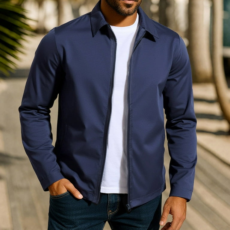 Busydd Jackets for Men Fashion Solid Color Stand Collar Fall