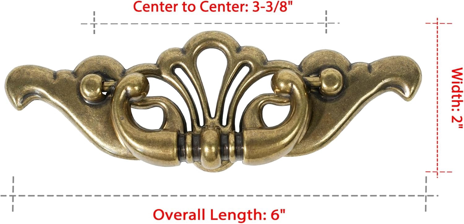 ABCISI 4-Pack Antique Brass Bail Drawer Pulls, 3-3/8" Hole Centers, Decorative Pulls with Mounting Screws, Vintage Cabinet Handles for Dresser, Cupboard, Wardrobe