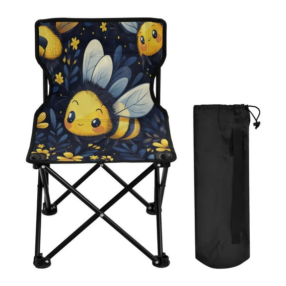 WOBOGO Cute Cartoon Bumble Bee Pattern Camping Chair Convenient Four Corner Backrest Folding Stool Can Hold Up to 220lbs