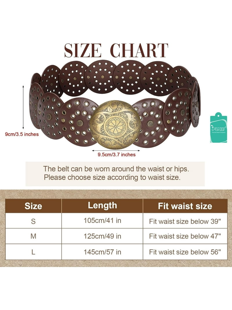 Papapt Western Belts for Women Wide Hollow Disc Leather Belt