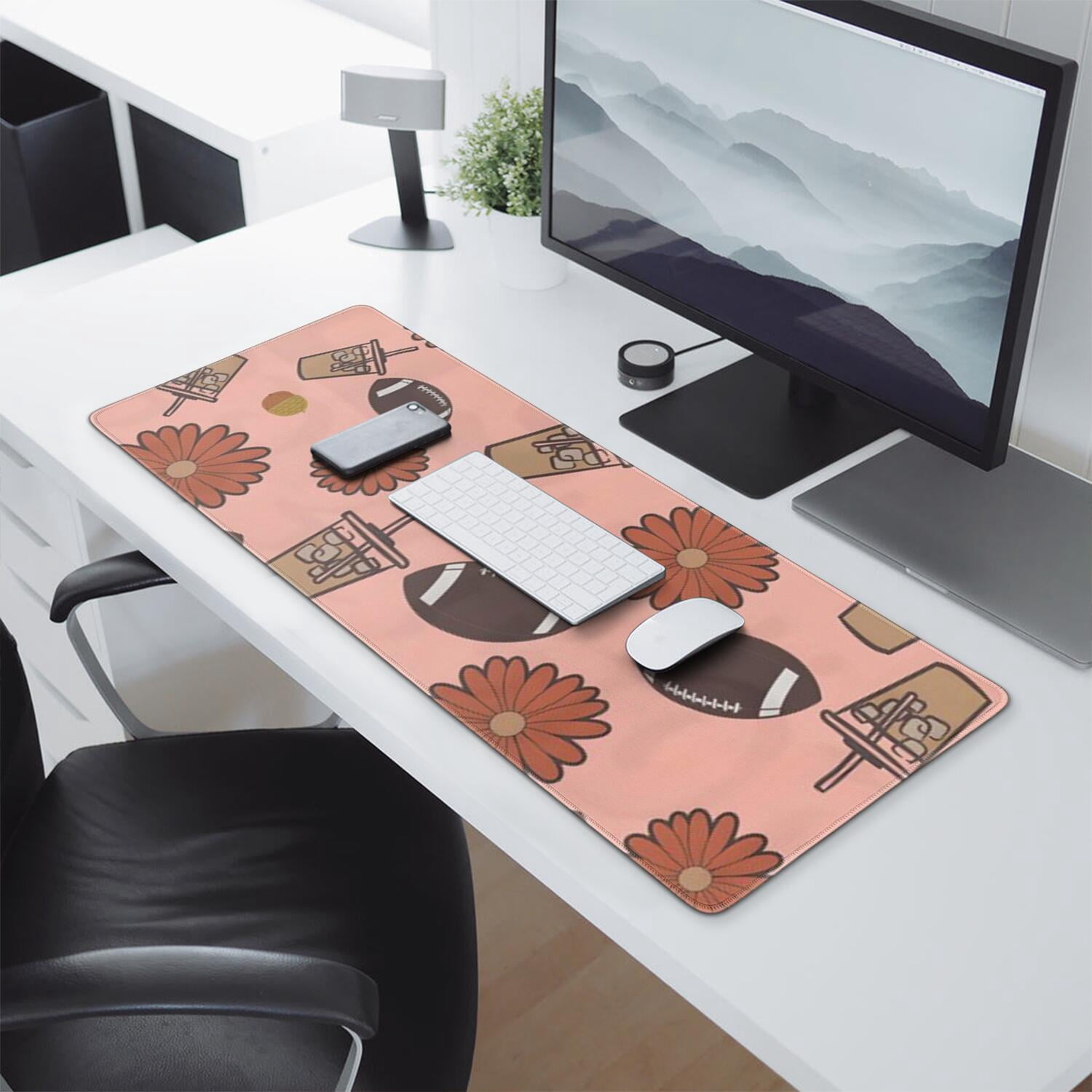 Long Mouse Pads for Desk,Pink Football and Drinks Pattern Desk Mats on Top Of Desks, Desk Mouse Pad Extra Large with 3mm Non-Slip Base and Stitched Edge for Gaming,Office,Work,Home 31.5"x11.8"