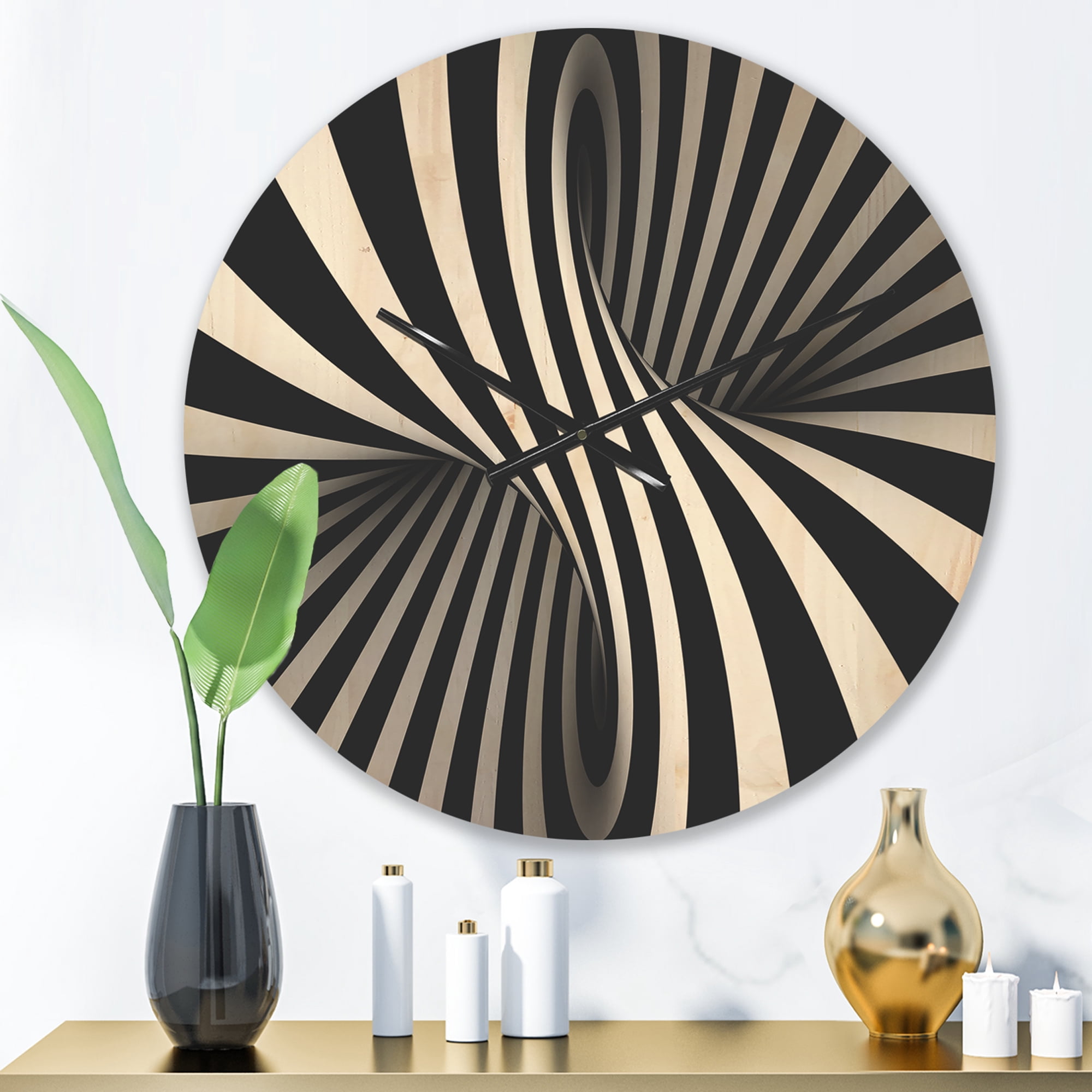Designart 'Monochrome Spiral ' Modern Wood Wall Clock