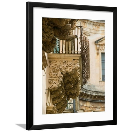Italian Baroque Sculpture - Baroque Details of the Palazzo Villadorata, Palazzo Nicolaci, Noto, Sicily, Italy Framed Print Wall Art By Walter Bibikow