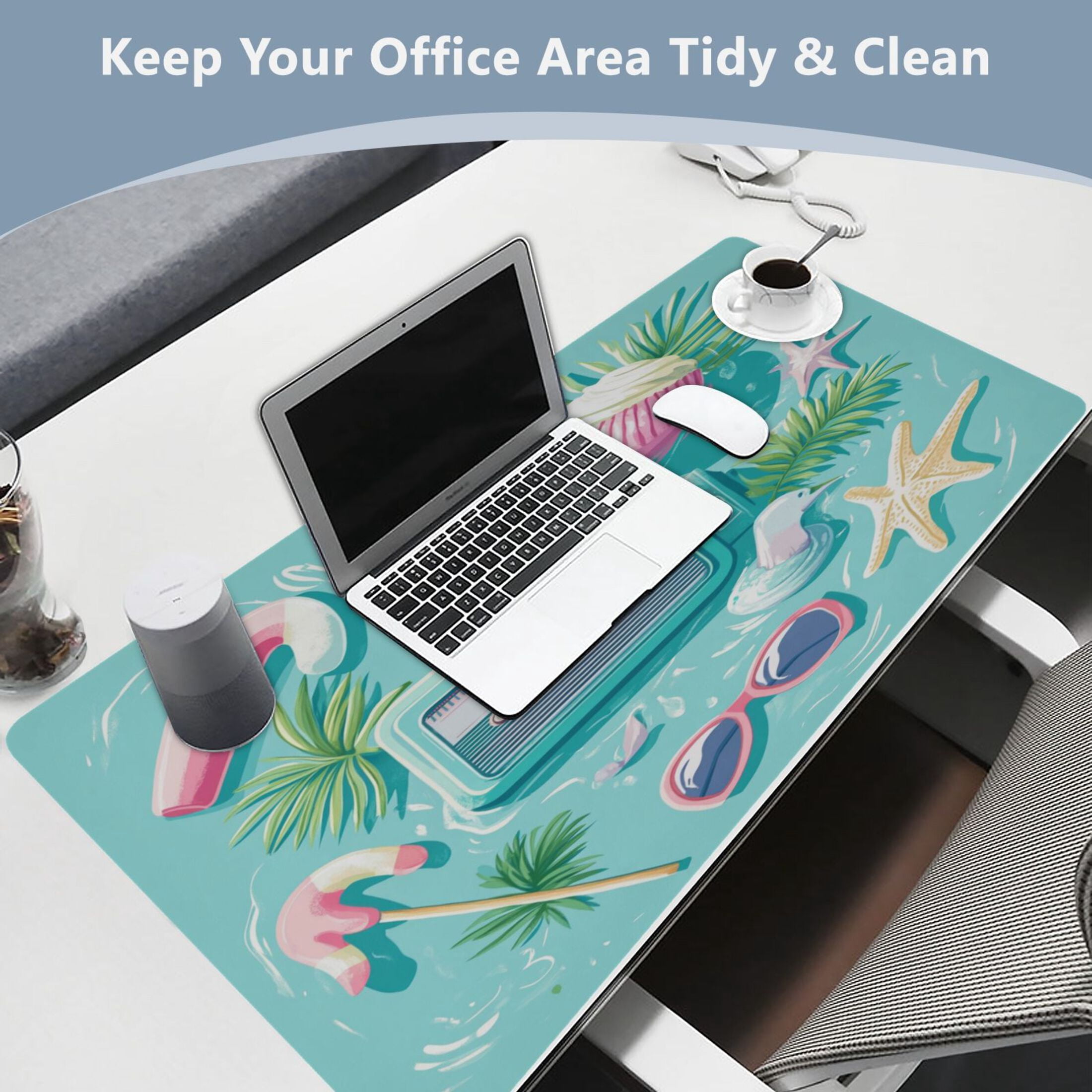 Leather Keyboard and Mouse Desk Mat Office Desk Accessories Protective Office Desk Decor Desk Pad Mat for Gaming, Work from Home, Office Summer Elements 23.6" x 47.2"
