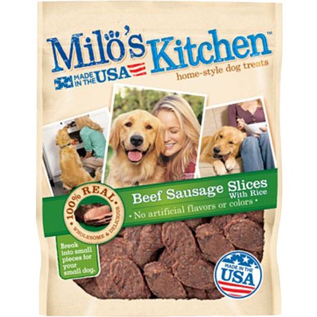UPC: 0079100527755 | Milo s Kitchen Beef Sausage Slices With Rice Dog Treats  10-Ounce