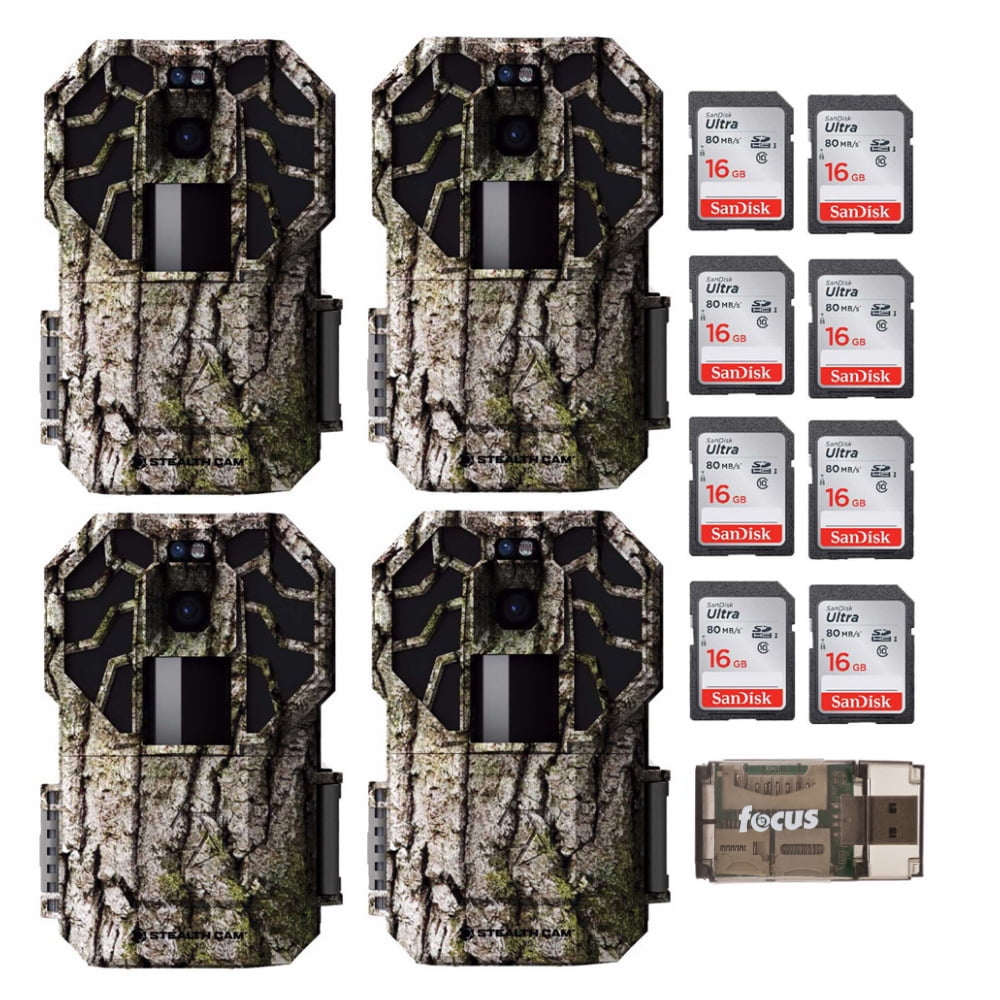 Stealth Cam G45NGX 22MP Trail Camera (4Pack) w/ Eight 16GB SD Cards