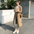thumbnail image 3 of Fall Winter Women Jacket Double-breasted Buttons Solid Color Turn-down Collar with Belt Mid Length Windproof Outdoor Overcoat, 3 of 7