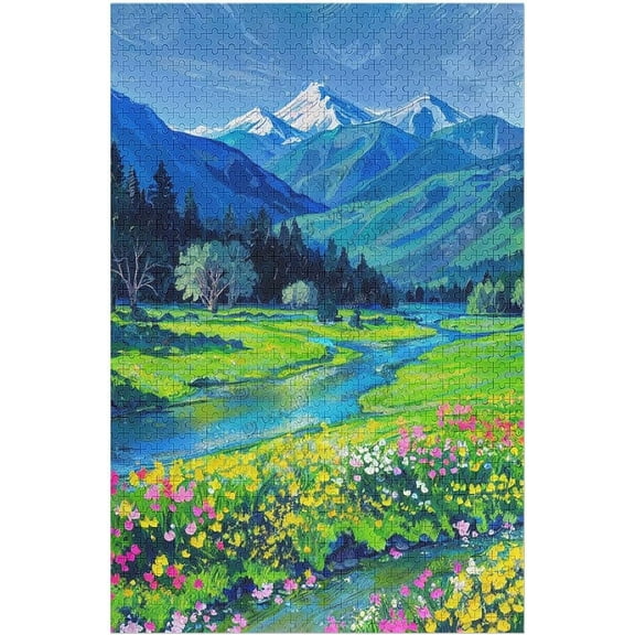 Puzzles for Adults Mountains Park Stream Oil Painting Landscape Jigsaw Puzzles for Adults 1000 Pieces,Educational Funny Puzzles IQ Challenge Assembling Toys Home Wall Decoration