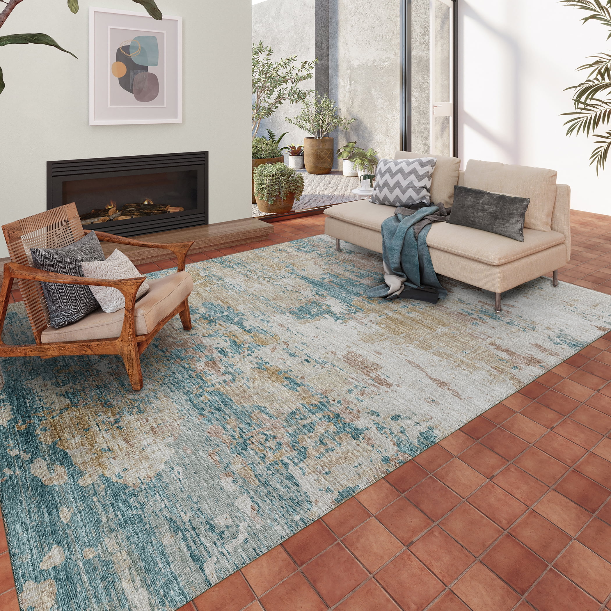 Addison Rugs Accord AAC34 Teal 5' x 7'6" Indoor Outdoor Area Rug, Easy Clean, Machine Washable, Non Shedding, Bedroom, Living Room, Dining Room, Kitchen, Patio Rug