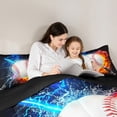 thumbnail image 4 of Feelyou Baseball Sports Boys Bedding Comforter Set 7pcs, Blue Orange King Bedding Sets, Neon Gradient Lightning Reversible Bed Sheets, Breathable Home Decor, 4 of 8