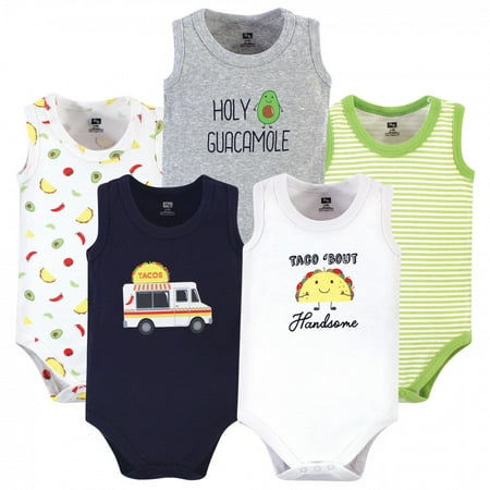 

Hudson Baby Infant Boy Cotton Sleeveless Bodysuits 5pk Taco Truck 3-6 Months