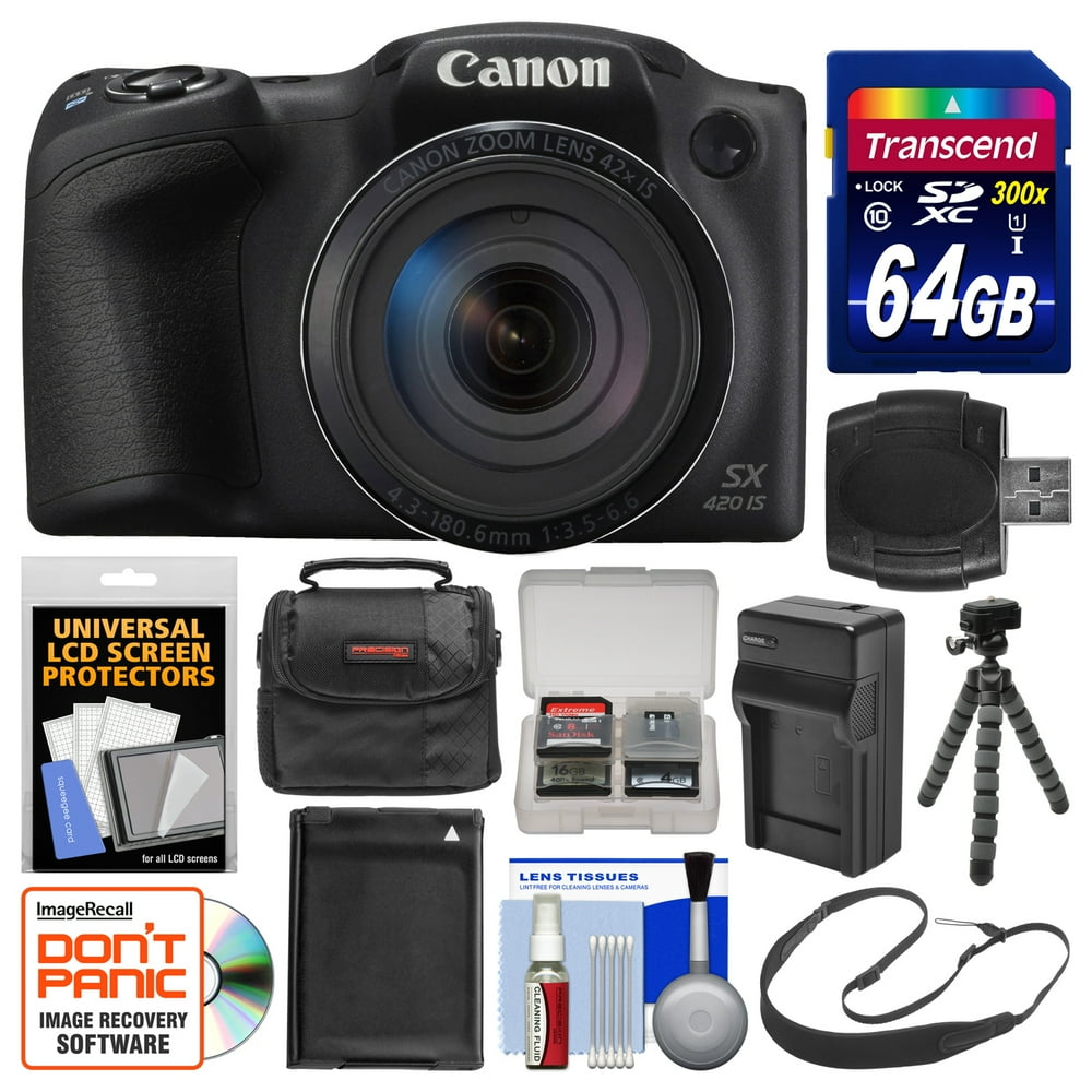 Canon PowerShot SX420 IS WiFi Digital Camera (Black) with 64GB Card