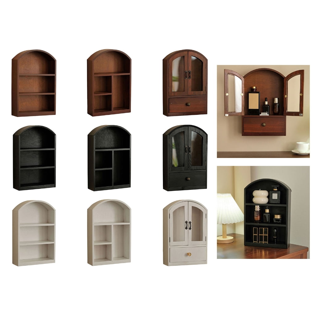 MOMOJIA Wooden Desktop Display Cabinet With Tempered Glass Door Multifunctional Storage Organizers For Home Office Decors