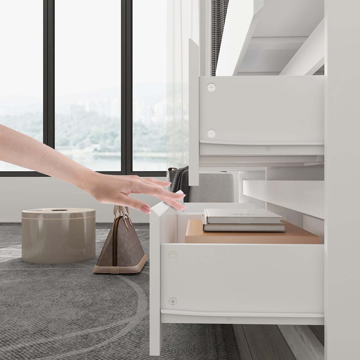 KULAGAGA 6 Drawer Dresser with Rotatable Tabletop, Modern Chest of Drawers with Extendable Desk (No More Than 98" W), Drawer Organizer for Bedroom Home Office, White Dresser