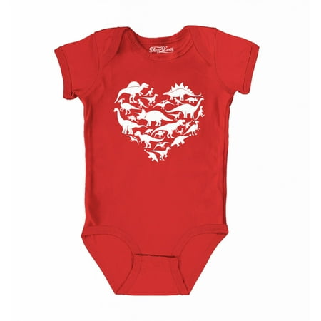 

Shop4Ever Dino Love Dinosaur Heart Valentine s Day Baby s Bodysuit Infant Cotton Romper 6 Months Red