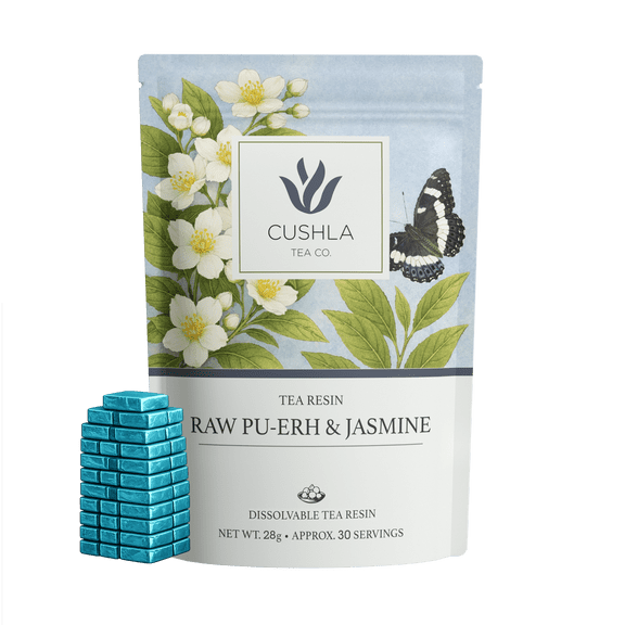 Pu-erh Tea Resin Sheng with Jasmine - Raw Puer Tea from Yunnan | Instant Pu’er Tea | 30 Individually Wrapped Pieces