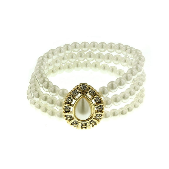 1928 Jewelry Faux Pearl With Crystal 3-Row Stretch Bracelet