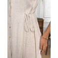 thumbnail image 6 of Apricot Sleeveless Waist Cinched Mini Dress, Linen Button Up Dress for Women Summer Casual Vacation Boho Dress Beige, 6 of 7