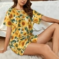 thumbnail image 5 of Yiaed Green Leaf Sunflower Print Short Sleeve Pajama Sets for Women Casual Crew Neck 2 Piece Lounge Sets Women's Short-Sleeved Pajama-4X-Large, 5 of 5