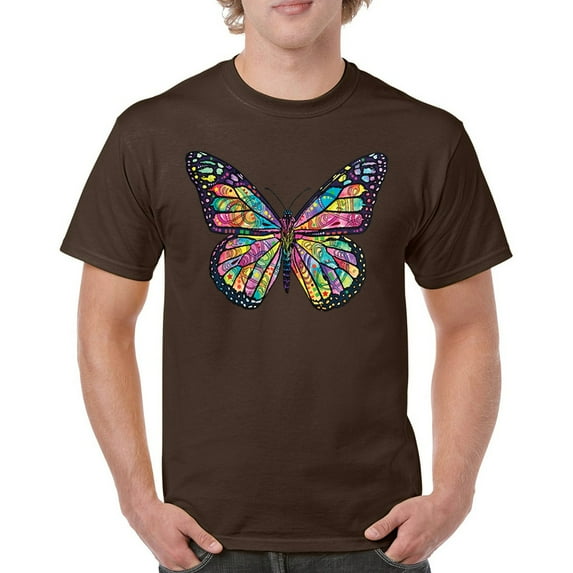 Tee Hunt Colorful Neon Butterfly T-Shirt Dean Russo Beautiful Nature Men's Tee, Brown, X-Large