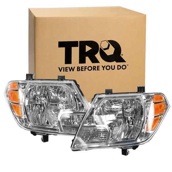 TRQ 2 Piece Headlight Assembly Set Chrome Bezel Driver & Passenger Side Fits Nissan Frontier 2009-2021 NI2502188 NI2503188 26010ZL40B 26060ZL40B