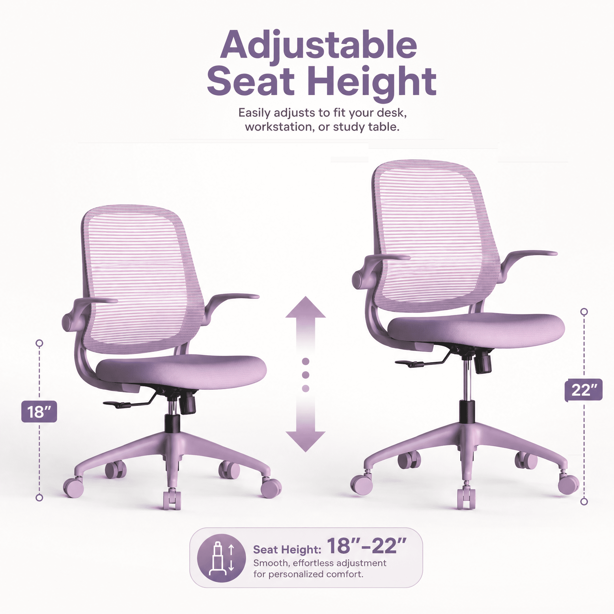 Homy Casa Armless Mesh Office Chair with Flip-Up Armrests, Ergonomic Swivel Desk Chair