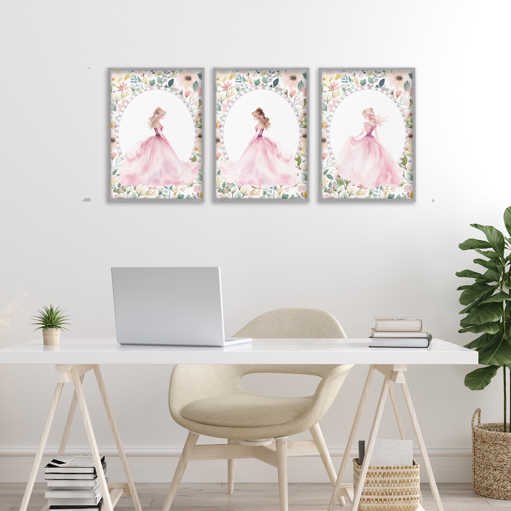 Stupell Industries Bordered Princess Love 3 Piece Gray Framed Giclee Art Set, design by Christine Simpson Art