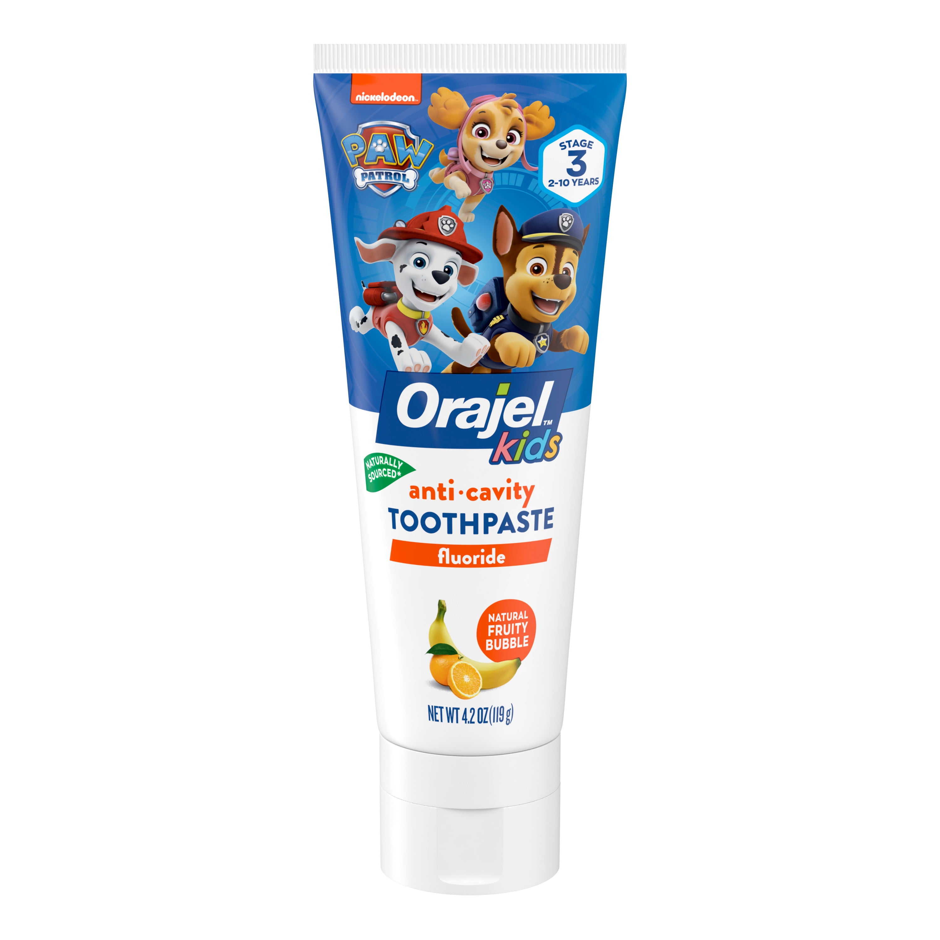 Orajel Kids Paw Patrol Anti-Cavity Fluoride Toothpaste, Natural Fruity Bubble Flavor, 4.2oz Tube