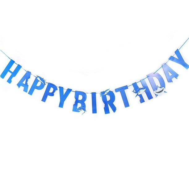 KAKOWELY Pancarta de feliz cumpleaños con diseño de tiburón para fiestas infantiles (azul)