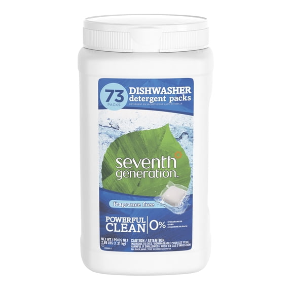 Seventh Generation Natural Pacs Dishwasher Detergents, Unscented, 73 Count