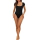 thumbnail image 2 of INSPIRAR CHIC Body de Cuello Cuadrado para Mujeres del Día de la Madre, Camiseta de Manga Corta, Leotardo, Parte Inferior Breve, Tops M Negro, 2 of 5