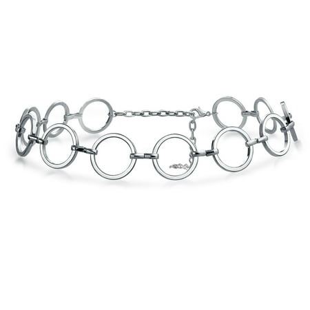 Geometric Retro Mod Fashion Large Open Round Circle Choker Necklace For Women For Teen Silver Tone Metal Adjustable