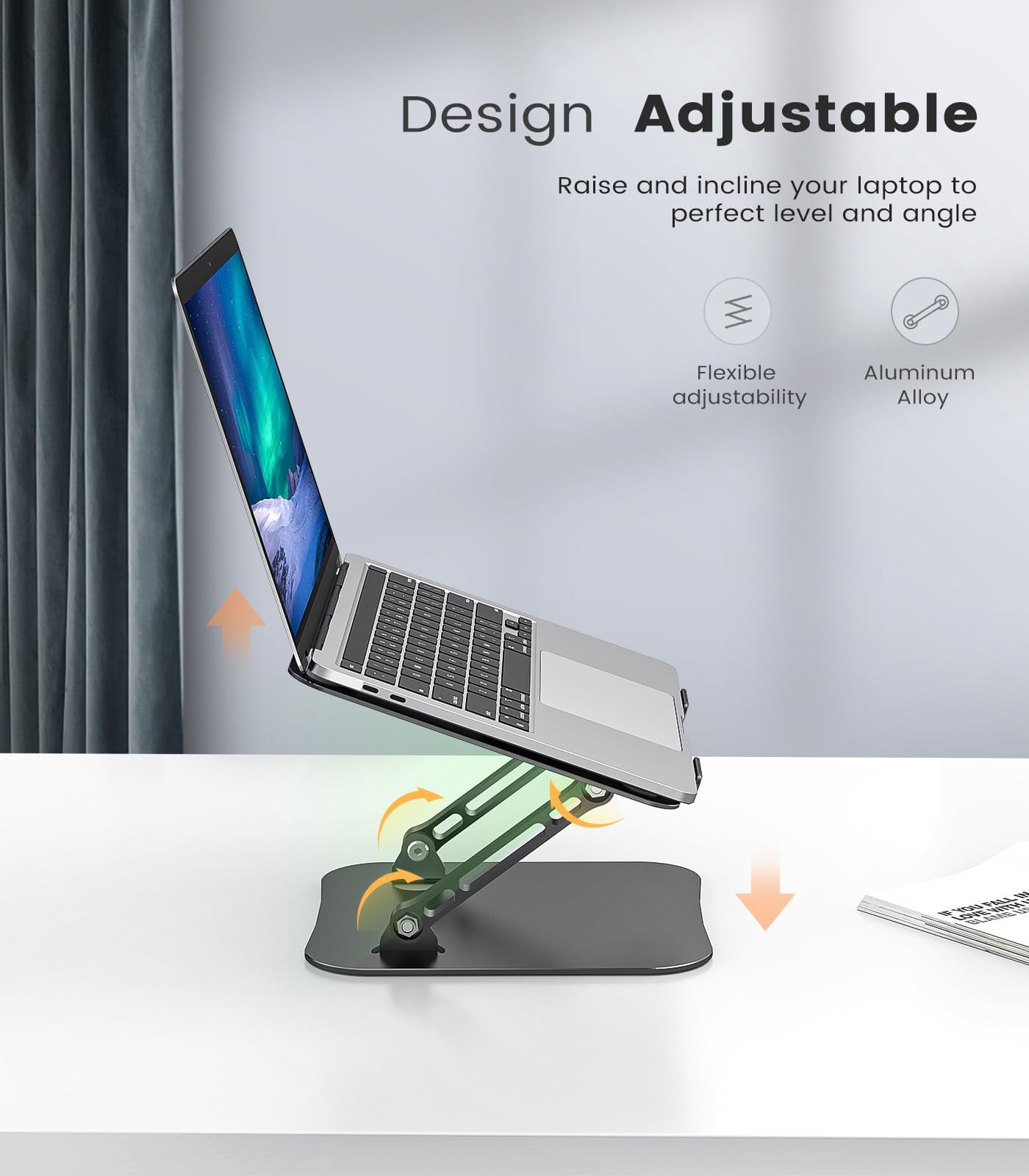 Adjustable Laptop Stand For Desk  Aluminum Portable Lightweight 500g Foldable Computer Notebook Holder 11-16" Macbook Air Pro Xps Black