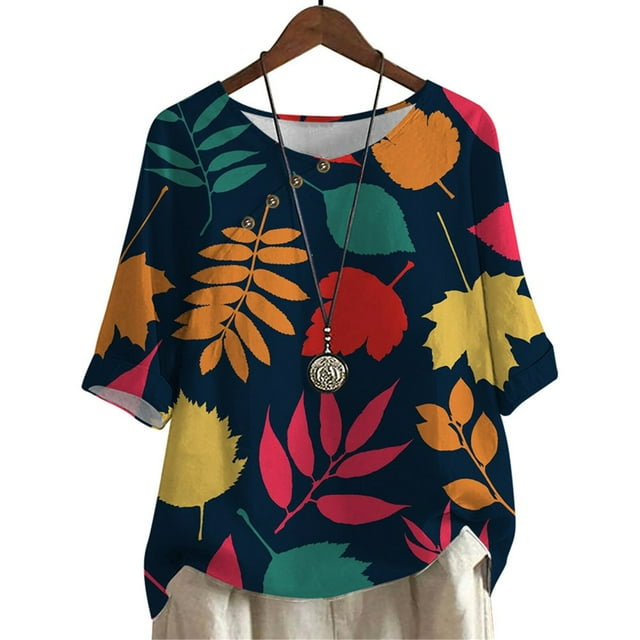 CHOK Blouse Col Rond Imprimé Graphique Animal Tees Décontracté Mode Urbaine Tops Grande Taille pour Femmes