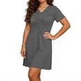 thumbnail image 5 of Zekutng Womens Dresses V-Neck Ruched Short Sleeve Nightgown Soft Loose Sleep Dress Solid Multiple Colors,Sizes M-3XL, 5 of 6