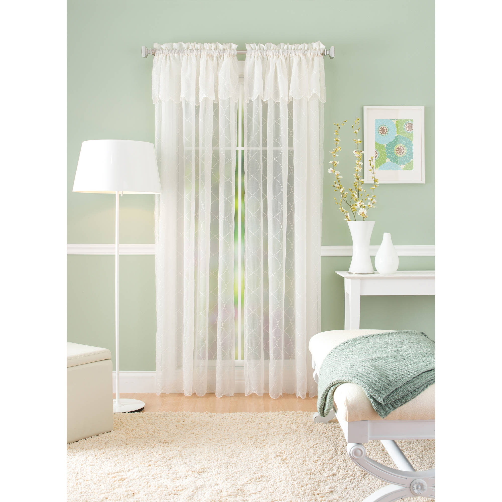 Better Homes & Gardens Single Embroidered Curtain with Valance 84 in