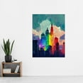 thumbnail image 2 of Rainbow Skyscrapers Skyline Cityscape Abstract Multicoloured Painting Extra Large XL Wall Art Poster Print, 2 of 3