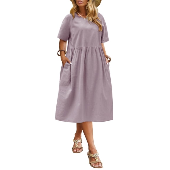 Zeagoo Plus Size Sundress Short Sleeve for Women Summer Cotton Dresses Casual Loose Pockets Long Dress