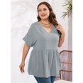 thumbnail image 6 of SHOWMALL Women's Plus Size T Shirts V-Neck Flowy Tops Swiss Dot Blouse Short Sleeve Shirts Loose Fit Casual Babydoll Tunic, US Size 3X in Mid Grey, 6 of 7