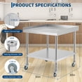 thumbnail image 3 of Kojooin Stainless Steel NSF Commercial Work Table 24x24x30 Inch, 400 Lbs Capacity Adjustable Height Legs, 2" Edge Baffle for Restaurant Kitchen Hotel Home, 3 of 7