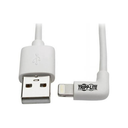 UPC: 0037332213921 | Tripp Lite Lightning to USB Sync Charge Right-Angle iPhone iPad White 3ft (M100-003-LRA-WH)
