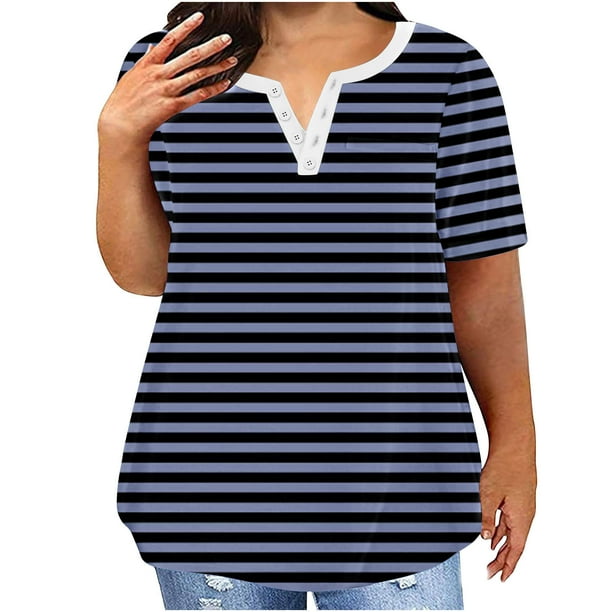 Blusas para las Mujeres Casual Oversized Rayas Impreso Botón Cuello en V Top, Tops Cortos para las Mujeres