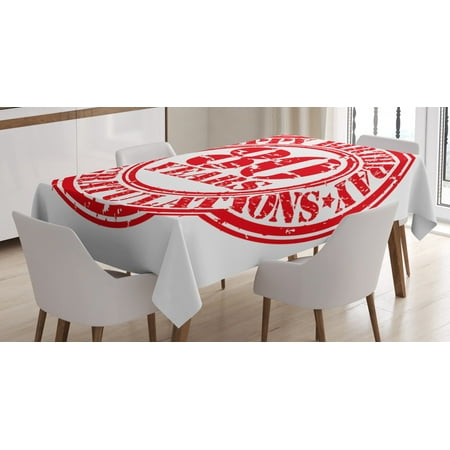

80th Birthday Decorations Tablecloth Happy Birthday Print Stamp Icon for 80 Years Old Image Print Rectangular Table Cover for Dining Room Kitchen 52 X 70 Inches Red and White by Ambesonne