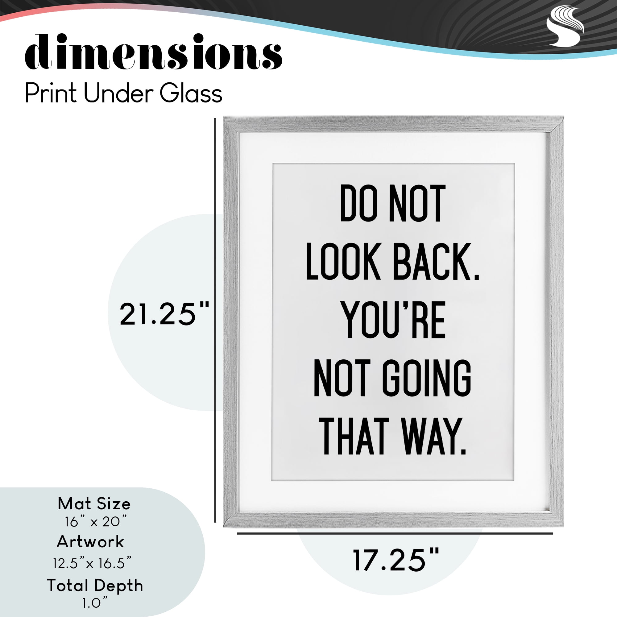 Don't Look Back Motivational Gray Framed Print Under Glass, design by Lettered and Lined