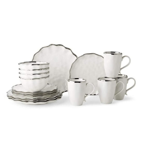 Regency 16-Piece White and Silver Dinnerware Set (Service of 4)
